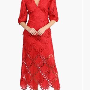 Adelyn Rae Vibrant Red Lace Midi Dress